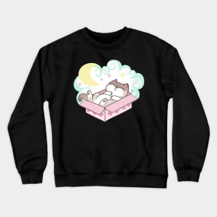 Sleepy Cat in Cardboard Box Cute Pastel Kawaii Crewneck Sweatshirt